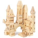 Jacootoys 75 Pieces Wooden Castle Building Blocks Stacking Set Montessori Educational Toys for 3 4 5 6 7 8+ Year Olds Kids Toddlers