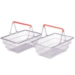 Bigjigs Toys Grocery Shopping Baskets (2 pk) - Realistic Metal Toy Shopping Baskets with Red Handles, Handles Fold Flat for Easy Storage, Pretend Play Toys