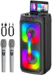 Karaoke Machine for Adults, Portable Bluetooth Speaker with 2 Wireless Microphones, Portable PA System with Disco Lights for Big Party, Outdoor, Ideal Gifts for Family, Music Lover