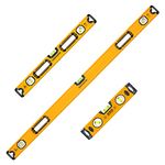 Tough Master Spirit Level Set 3 Piece PRO, Magnetic, 3 Vial High Accuracy, Front View Vial, Aluminium Shockproof Tool, 1200mm & 600mm, 250mm