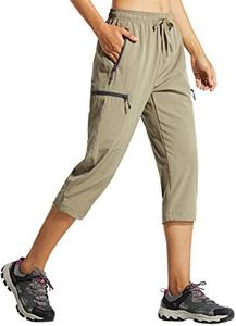 Libin Pantaloncini Trekking Capri Donna Estate Escursionismo Asciugatura Rapida Traspiranti Outdoor Running Shorts Atletico con Tasche Cerniera, Khaki L