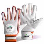 jaspo League Cricket Batting Gloves (1 Pair)-Suitable for Beginner Players for Adult/Senior Age Group Color (White Orange) Size (M)-Recommended for Soft Ball only, Nylon;Leather