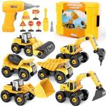 Take Apart Truck Car Toys with Electric Drill - DIY Construction Vehicles Excavator Toy Set with Storage Box Building STEM Toy Gifts for Kids Boys Girls Age 3 4 5