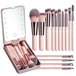 BEAUTIMAX Makeup Brush Set 14pcs with Led Mirror Travel Compact Case, Gift set (TYPE C Cable are Included)