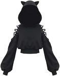 YANOOLH Women Cat Ear Hoodies Long Sleeve Off Shoulder Cute Crop Top Pullover Hoodie Sweatshirt, Black, Large