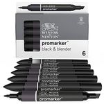 Winsor & Newton, Promarker, Black & Blender, Set of 6, Alcohol Based Dual Tip Markers