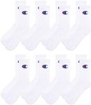 Champion Men's Cushioned Foot Arch Support Crew Socks 8 Pairs White - Size 11-14