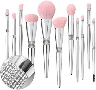 Professional Makeup Brush Set Luxury 11pcs Silver Glitter Crystal Make Up Brush Kit Vegan Soft Synthetic Hair Foundation Eyeshadow Eyebrow Lip Cosmetic Brush Set With Gift Box For Girl