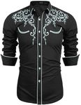 COOFANDY Embroidered Western Shirt for Men Casual Long Sleeve Button Up Shirts Vintage Country Shirts