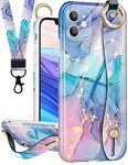 LISEVO (2in1 Marble Wrist Strap Case for iPhone 11 6.1 Inch Cute Aesthetic Marble Design Women Green Girly Designer Cases Hand Strap Girls Handle Finger Phone Cover+Lanyard for iPhone 11