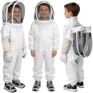 PNKKODW Bee Suit, Beekeeping Outfit Professional Full Body Beekeeper Suit with Veil Hood for Men and Women Beekeeper and Beginners with Gloves (3‘3’‘ - 4’5‘’)