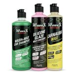Wavex Wash Wax Car Shampoo, Carnauba Wax Car Body Polish and Silicone Glaze for Plastic, Leather, Vinyl, Rubber Parts (Complete Kit)