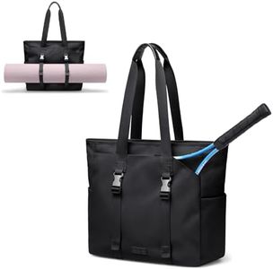 GOLF SUPAGS Tennis Tote Bag for Women with Yoga Mat Straps, Racket Holder Bags with 14" Laptop Compartment, 24L Lightweight Sports Bag with Wet Pocket (Black)