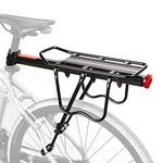 Rear Bike Rack, 110 lbs / 50KGS Bike Cargo Racks Frame Aluminum Alloy Universal Adjustable Cycling Equipment Stand Footstock Bicycle Luggage Carrier with Tools and Reflector for 26"-29" Frames