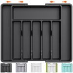 Lifewit Cutlery Drawer Organizer, Expandable Utensil Tray for Kitchen, BPA Free Flatware and Silverware Holder, Adjustable Plastic Storage for Spoons Forks Knives, Organizers and Storage, Large, Black