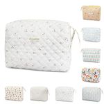 Travel Toiletry Bag, Cotton Floral Travel Makeup Bag, Portable Cosmetic Bag, Travel Makeup Storage Bag for Women Girls (Cherry-White)