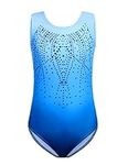 Zaclotre Kid Girls Gymnastics Leotards One-Piece Sleeveless Sparkly Ballet Dance Outfit with Shiny Diamond Gradient Blue