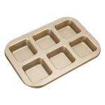 uxcell Square Muffins Pan 6-Cup Gold Nonstick Square Cupcake Pan Metal Baking Molds Pan All Edges Cupcake Pan for Oven Baking, Cornbread, Cupcakes, Cookie, Bread