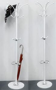 15 Hooks Coat Rack Metal Coat Hat Jacket Bags Hanger Rack Marble Base (White)