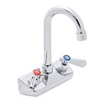 DuraSteel Commercial Duty Wall Mount Hand Sink Faucet - 4" Center with 3-1/2" Gooseneck Swing Spout - Chrome Polished and Brass Constructed Body - Dual Lever Handles - NSF Approved