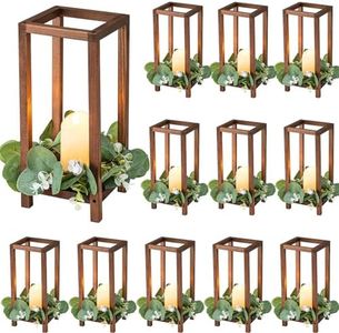 Geelin 12 Set Wooden Wedding Lantern Centerpiece Decoration Farmhouse Lantern Candle Holder for Table Wood Lantern for Wedding Party Baptism Baby Shower Home Table(12.99'',Wood Color)