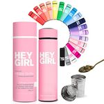 Hey Girl Tea Infuser Bottle - Insulated Tea Bottle for Loose Leaf Tea - Thermos Tea Tumbler with Tea Diffuser - Portable Travel Tea Mug for Infused Water - Tea Gifts for Women - Pink