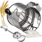 PIQUEBAR Flour Sifter - 5 Cup Fine Mesh Hand Crank Sifter Stainless Steel with Agitator Wire Loop for Baking, Powdered Sugar Duster Set