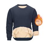 Oleda Mens Crewneck Sweatshirt Casual Cotton-Blend Pullover Fleece Lined Sweater Warm Long Sleeve Athletic Shirt Thick Thermal Tops(Navy,L)