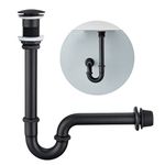 Heixutas Brass P Trap with Bathroom Sink Stopper : 1-1/4 Sink Drain Bottle Trap Set No Overflow - Adjustable Height, Matte Black - Complete Basin Sink Plumbing Kit for Pipe Replacement