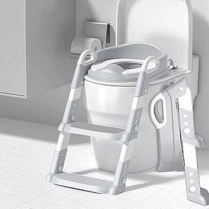 Toilet Potty Training Seat with Step Stool Ladder,Potty Training Toilet for Kids Boys Girls Toddlers-Comfortable Safe Potty Seat with Anti-Slip Pads Ladder (Grey)