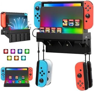 RGB Switch Wall Mount for Nintendo Switch/OLED, Wall Control Shelf with 7 Light Modes, Switch Controller Wall Holder, 7 Game Card Slots & 4 Hook for Switch Controllers