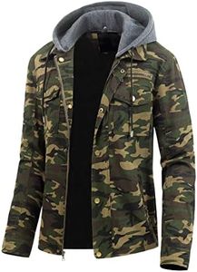 Pursky Men's Canvas Cotton Military Casual Field Jacket Outerwear With Removable Hood, Camouflage, Small