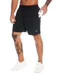 MOVEUP Mens 2 in 1 Running Shorts Quick Dry Athletic Shorts with Liner, Workout Shorts with Pockets and Towel Loop Black X-Large