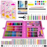 KINSPORY Art Sets of 2, Drawing Art Supplies Case for Kids with 2PC Sketch Books, Watercolor Pens Crayon Coloured Pencils Coloring Art Kits for Teens Girls (Light Pink)