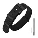 ANNEFIT Nylon Watch Band 20mm, One-Piece Waterproof Military Watch Straps with Black Buckle (Black)