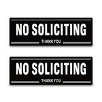 2 Pack No Soliciting Sign for House, No Soliciting Thank You Sign for Home/Business, Aluminum Metal Self-Adhesive No Solicitation Signs for Front Door, Office Gate Window, Indoor Outdoor 7.5"x 2.5"