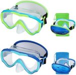 RUIGAO 2PK Kids Goggles Age 6-14, Diving Mask Elastic No TangleStrap, Swimming Goggles with Nose Cover