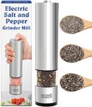 Electric Salt and Pepper Grinder Mill - Battery Operated Ceramic Burr Pepper Grinder Refillable - Automatic Stainless Steel Salt and Pepper Grinders - Pepper Mill Grinder With LED Light by Eparé