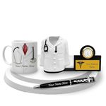 SAVRI Personalized Doctor's Desk Set: Doctor Pen, Fiber Pen Stand With Watch & Ceramic Coffee Mug- All Gifts Customized With Your Doctor's Name-Ideal Gift For Doctors,Surgeons, Stationery