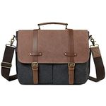 Messenger Bag for Men，Kasqo 15.6 Inch Canvas Laptop Bag Water Resistant Shoulder Bag Vintage Satchel Bag Computer Briefcase for Office Business Travel College,Brown and Dark Grey