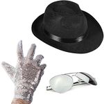 Funny Party Hats Set of 3 Fedora Hat Sequin Glove and Sunglasses Black