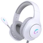 Syndesmos CM7002 Gaming Headset for PC, PS5, PS4, Mac, Switch, Xbox Series, Surround Sound RGB Gaming Headphones with Mic, 3.5MM Audio Jack, 50MM Dynamic Drivers(Vivid White)