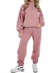 REORIA Women Warm Half Zip Cotton Lounge Wear Sets Soft Co Ord Sets Plus Size Two Piece Outfit Thick Tracksuits Set With Fleece Lining Pink M