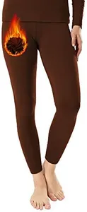 MANCYFIT Thermal Pants for Women Fleece Lined Leggings Underwear Soft Bottoms Brown Small