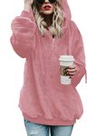 iWoo Christmas Sweatshirts for Women Hooded Pullover Jumper Casual Loose Long Sleeve Teddy Fleece Hoodies with Pockets(Pink,L)