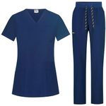 B-well BELLA Scrubs Uniforms Women Set | Scrub Top + Scrub Pants Set |Medical Uniforms & Scrubs | Scrub Uniform with Spandex, darkblue, L