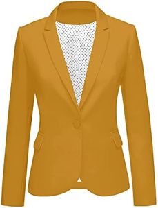 LookbookStore Women's Casual Notched Lapel Solid Formal Button Long Sleeve Work Office Blazer Jacket Suit Dusky Citron Yellow Size X-Large