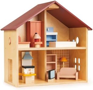 Mentari Fully Furnished Wooden Dollhouse - Compact Dollhouse for Toddlers with Open Design - Great Gift for Toddlers who are Creative and Enjoy Open-Ended Play, Convenient and Hassle-Free Assembly