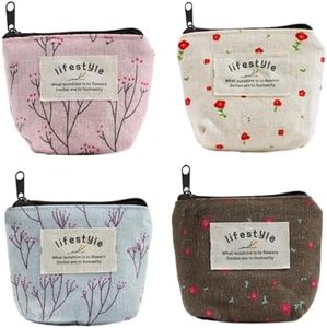 Mini Monedero de 4 Piezas, Mini Monedero para Mujer, Pequeño Bolsillo con Cremallera, Pequeña Bolsa de Cosméticos, Cartera de Tela, Cartera de Viaje para Mujer Para Almacenar Monedas Y Tarjetas,