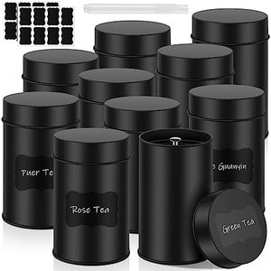 10 Pcs Tea Tin Canister Metal Tea Canister Round Tin Can with Airtight Lid Tea Double Sealed Tea Canisters, with 1 Erasable Chalk Marker and 16 Stickers for Loose Leaf Tea Coffee Sugar, 16 oz